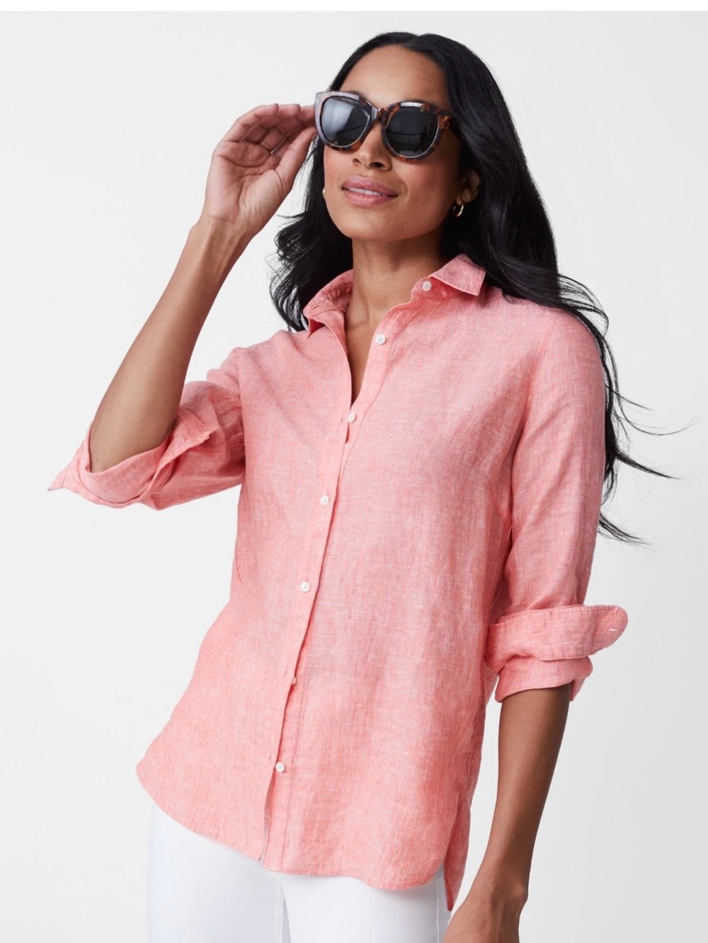Classic JMcLaughlin Tangerine Linen Button-Up Shirt